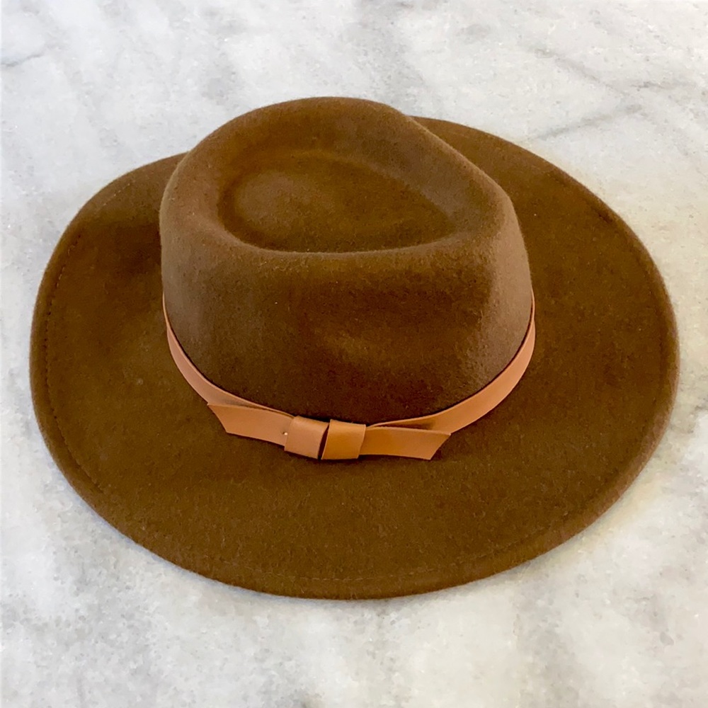 Brown 100-% Wool and Faux Leather Bohemian Hat